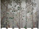 6 Silver Leaf Panel White Flower Room Divider Screen