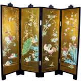 Golden Peacock Four Panel Wall Hanging Screen