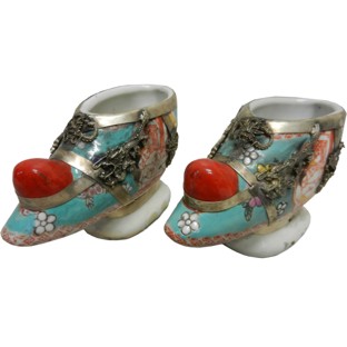 Pair of Chinese Porcelain Decor Shoes