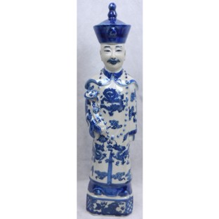 Blue and White Chinese Qing Emperor Yongzheng Statue