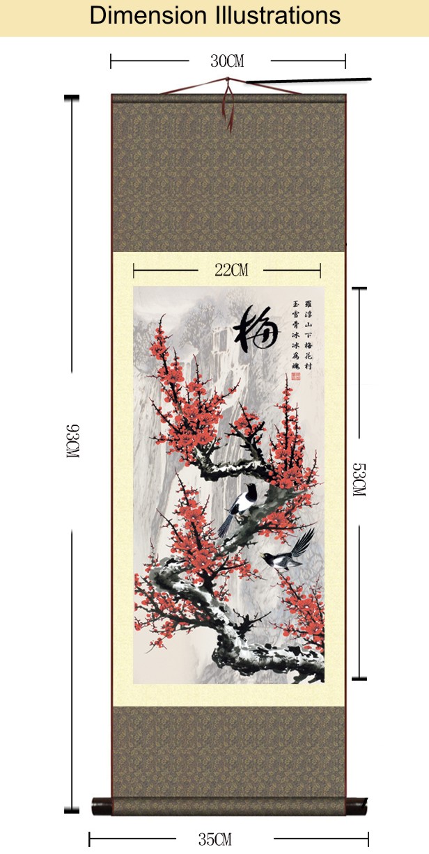 Chinese Four Season Plants Paintings Silk Scroll Plum Blossom Small Full View