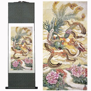 Dragon and Phoenix Silk Scroll