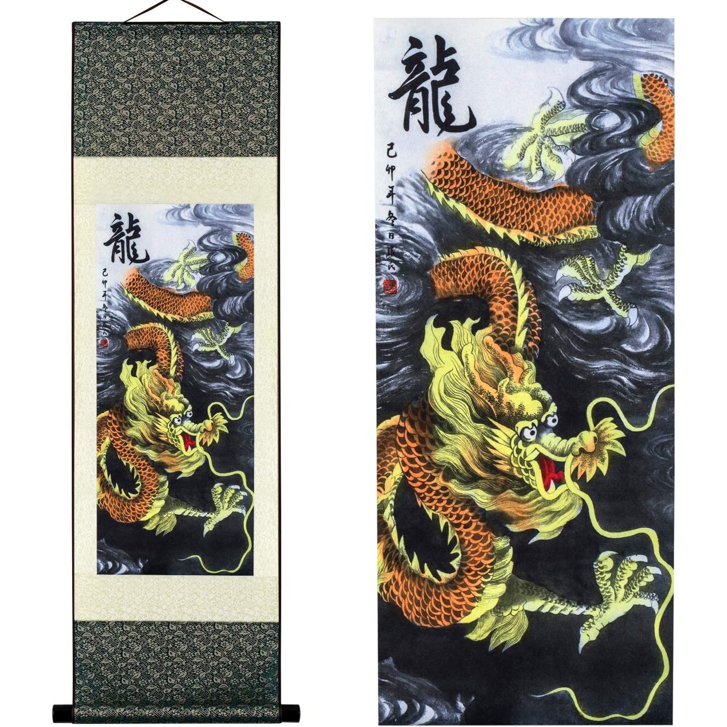 Chinese Dragon Painting Silk Scroll