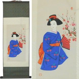 Japanese Lady Paintings Silk Scroll