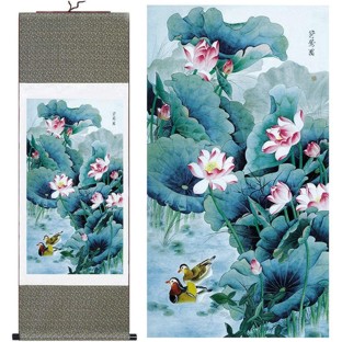 Chinese Lotus Silk Scroll