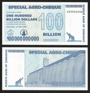 Zimbabwe 100 Billion Agro Cheque UNC