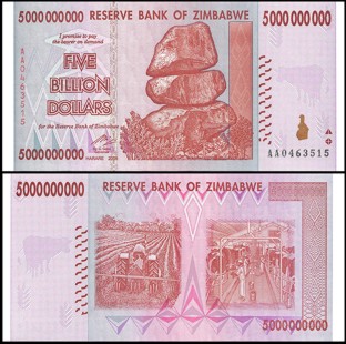 Zimbabwe 5 Billion Dollars 2008 Banknote