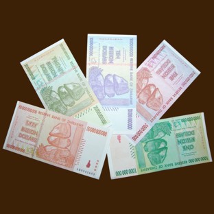 Zimbabwe Billion Dollars Set of 5 Banknotes Uncirculated UNC