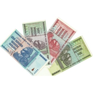 Zimbabwe Full Set of 4 Trillion Dollars Banknotes