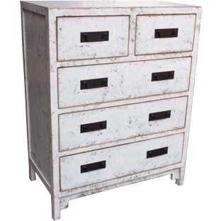 White 5-Drawer Tallbay Bedside Cabinet