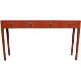 Red Long 4-Drawer Console Table