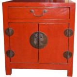 Red Lacquered High Bedside Table