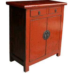 Chinese Antique Orange Red Side Cabinet