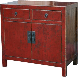 Chinese Side Cabinet Dark Red Patina