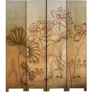 Chinese Room Divider Screen Lotus Flower on Gold Privacy