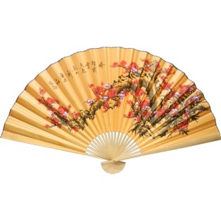 Oriental Painted Bamboo Wall Hanging Fan Yellow